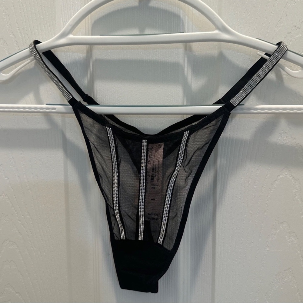 Victoria's Secret Very Sexy Black Sheer Rhinestone-Trim Thong